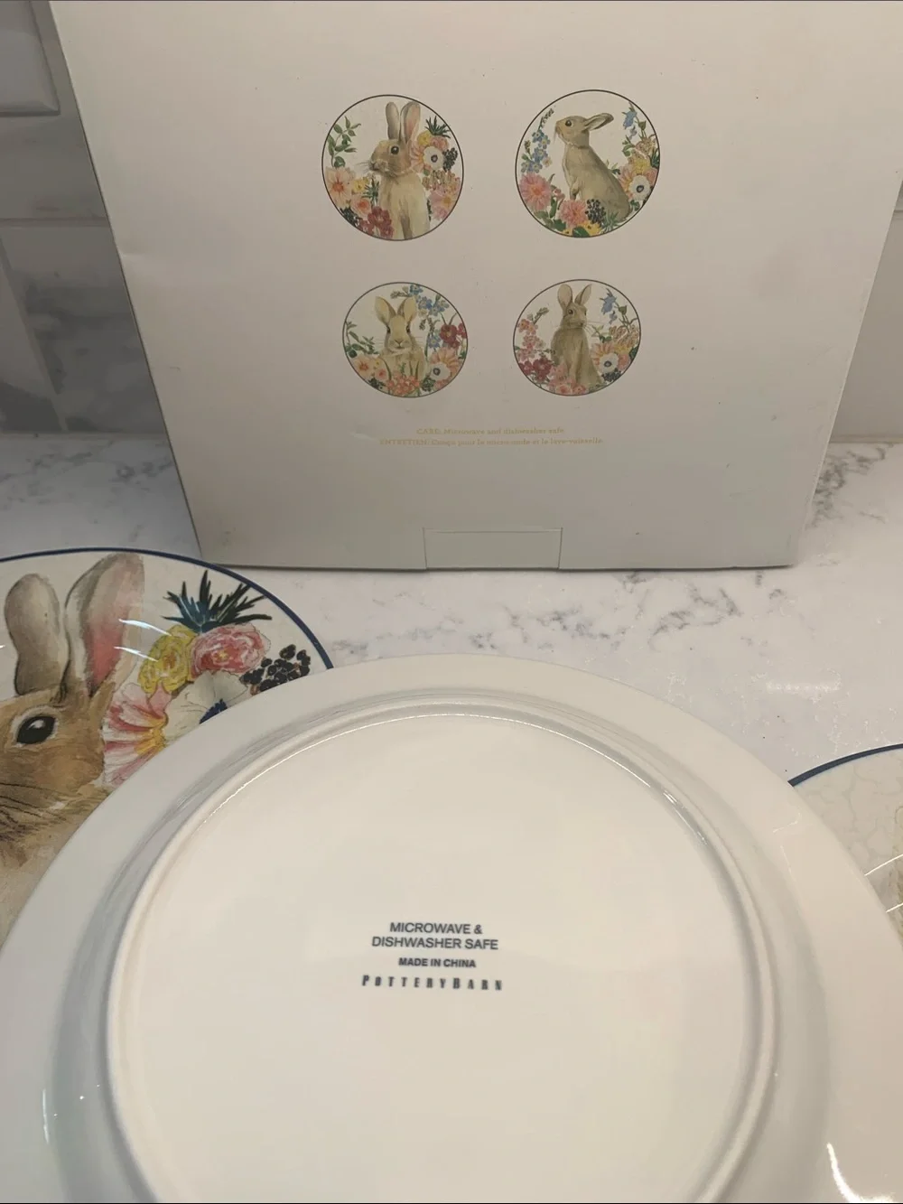 NEW Flora Pottery Barn Easter Rabbit Bunny Floral Salad 8” Plates Set of 4